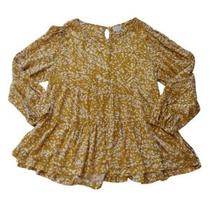 Time and Tru Blouse Women XXL Mustard Yellow Floral‎ Prairie Peasant Boho Beach